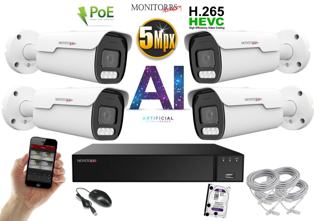 Monitorrs Security park AI IP 4 kamerový set 5 Mpix WTube (6185K4)
